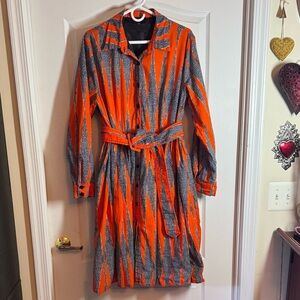 Mae Otti African Cotton Orange/Navy Pattern Dress - 2x - worn twice!